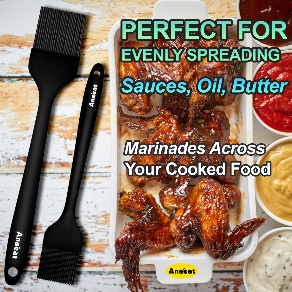 Anaeat 2 Pack Silicone Basting Pastry Brushes - Heat Resistant Brush with Soft Bristles, Hygienic One Piece Design, Marinade Brush Great in Baking for Spreading Oil Butter Sauce BBQ Grill (Black) Anaeat