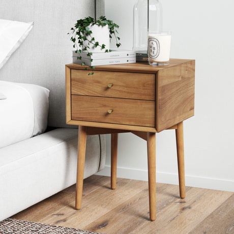 Nathan James 32704 Harper Mid-Century Oak Wood Nightstand with 2-Drawers, Small Side End Table with Storage, Brown Nathan James