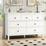 LYNSOM White Dresser for Bedroom, 7 Wide Drawer Deep Dresser with Metal Handles, Wood Dressers & Chests of Drawers for Hallyway, Entryway LYNSOM