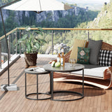 VILAWLENCE Nesting Coffee Table Set of 2, Modern Round Side Table End Tables for Living Room Bedroom Balcony,Grey Wooden Stacking Accent Coffee Tables with Metal Frame VILAWLENCE