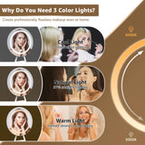 KAI-ROAD White Vanity Table with Lighted Mirror - 40“ Makeup Vanitys with Lights, Fabric Drawers & Power Outlet, Dressing Table Vanities Chair Set for Girls Bedroom KAI-ROAD