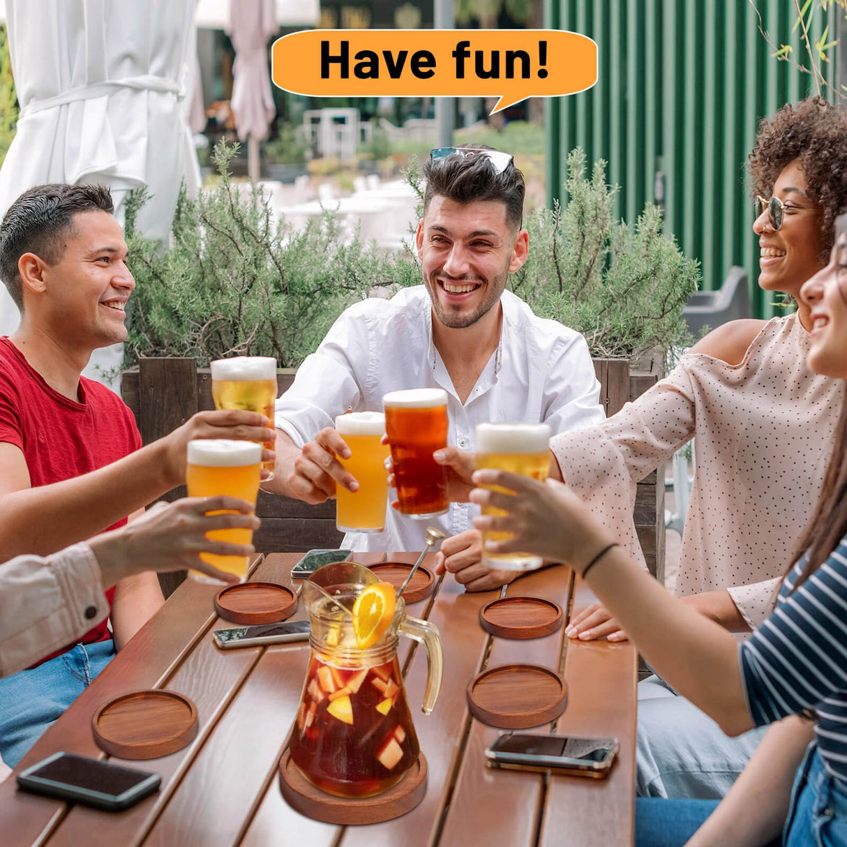 Mckanti Wooden Coasters Set of 6 with Holder, Acacia Wood Drink Coasters for Farmhouse, Patio, Bar Decoration Mckanti