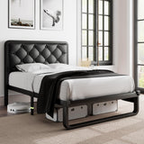 Feonase Twin Bed Frame, Upholstered Platform Bed Frame with Diamond Tufted Headboard, Heavy-Duty Steel Slats, 12" Storage Space, Noise Free, No Box Spring Needed, Easy Assembly, Black Feonase