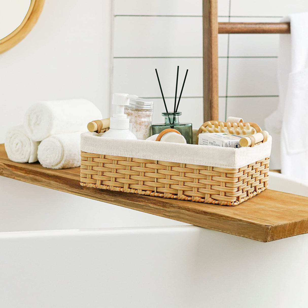 GRANNY SAYS Wicker Baskets with Liner, Small Baskets for Shelves, Decorative Baskets for Home Decor, Wicker Storage Basket for Back of Toilet, Set of 2 GRANNY SAYS