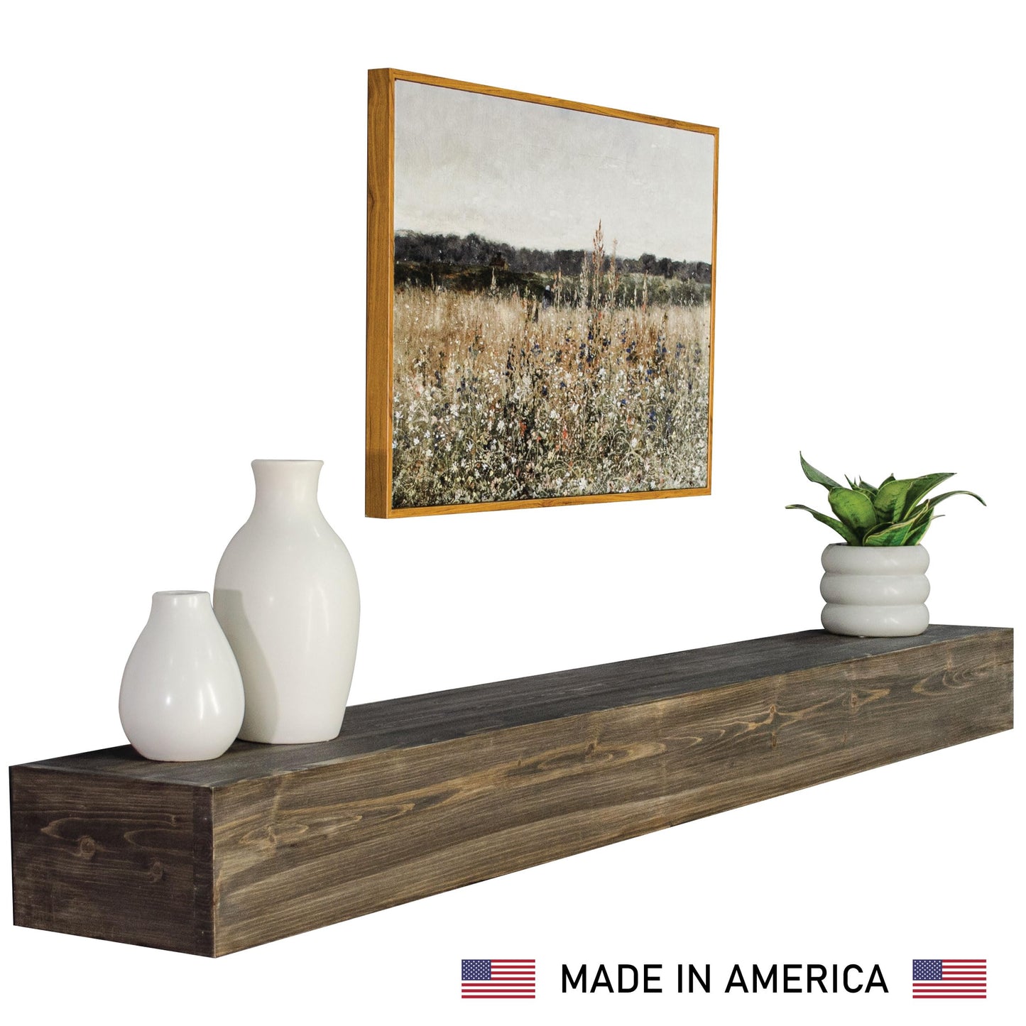 REXFORD Fireplace Mantel - USA Made Real Wood - Handcrafted Farmhouse Wall Mounted for Over Fireplace Floating Shelf Mantle (Rustic, 72X8X5 Inch Mantel)