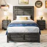 AMERLIFE Farmhouse Twin Platform Bed Frame with 49" Fluted Headboard, Wooden Bed with Natural Grain Finish, Noise-Free, No Box Spring Required, Easy Assembly, Grey AMERLIFE