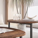 HOJINLINERO Round Coffee Table Set of 2 End Tables for Living Room,Black Small Coffee Table Living Room Table,Metal Frame & Wood,Sturdy and Easy Assembly,Stacking Side Tables Bedroom,Brown HOJINLINERO