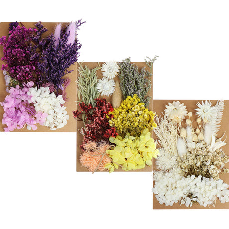 131pcs DIY Dried Flowers Daisies Leaves, Hydrangeas, Multiple Natural Pressed Flowers Colorful Decorative Dried Flowers for DIY Craft (Color 1) Olgaa
