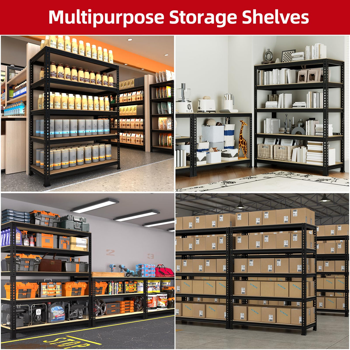 PrimeZone Heavy Duty Garage Storage Shelves, 31.5" W x 16" D x 63" H Adjustable Gargae Shelving, 5 Tier Metal Shelving Unit, Storage Shelf Utility Rack Organizer for Garage, Warehouse, Pantry, Black PrimeZone