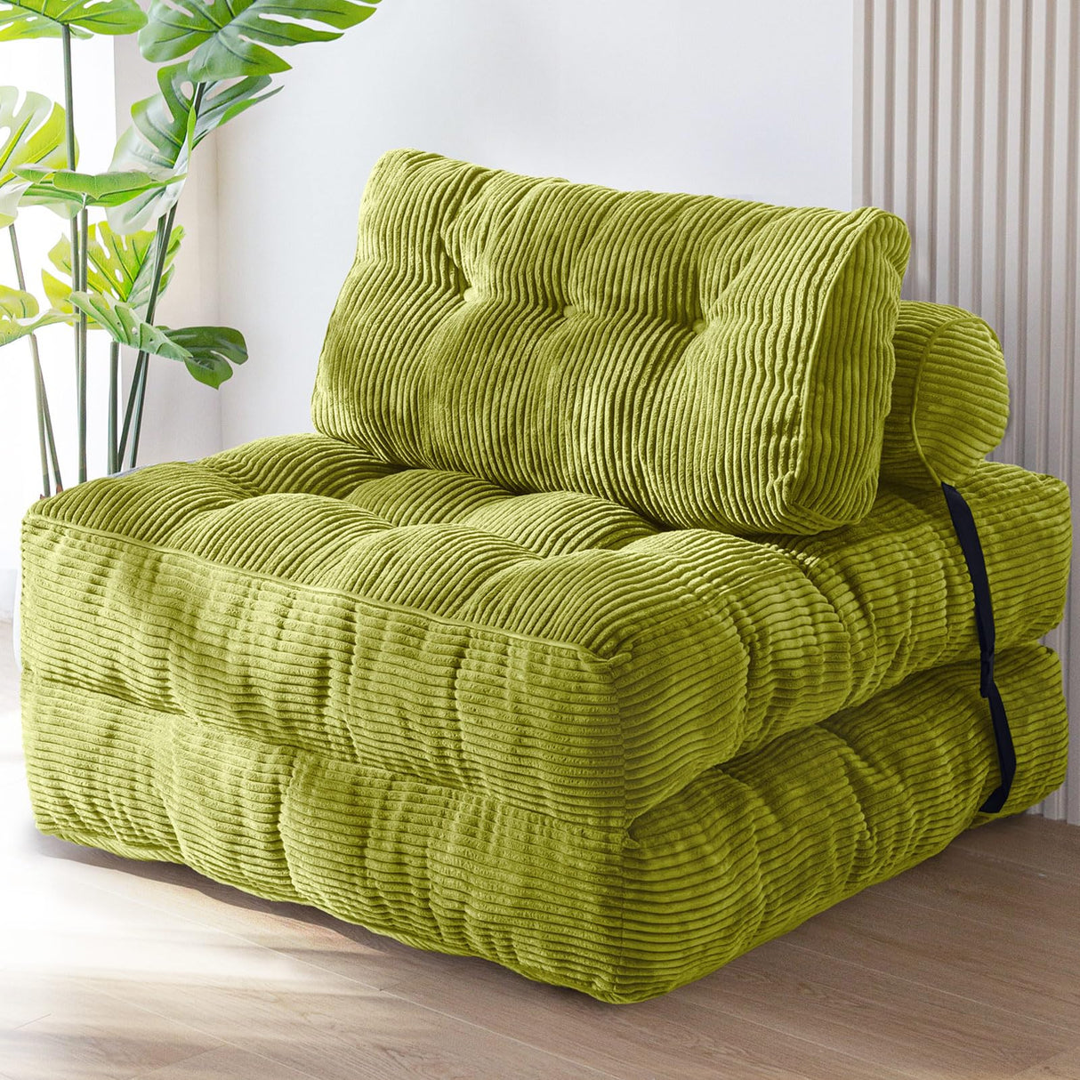 MAXYOYO Folding Sofa Bed, Convertible Sleeper Chair with Pillow Foldable Mattress with Back Support, Portable Fold Out Chair Bed Comfy Floor Sofa Lounge for Living Room Bedroom, Green, Single MAXYOYO