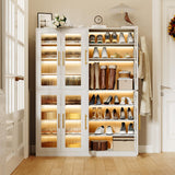 LITTLE TREE Stylish 8-Tier Vertical Shoe Rack with Built-in LED Lighting, Doors for Dust Protection, and Convenient External Hooks, Shoe Cabinet for Entryway, Living Room, Bedroom, White LITTLE TREE