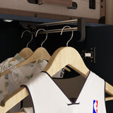 Hitow 2 Door Wardrobe Armoire Closet with Mirror, 35.5" W Wooden Wardrobe Cabinet with Hanging Rod & 2 Drawers, Bedroom Armoire Dresser Clothes Organizer, Blue Hitow