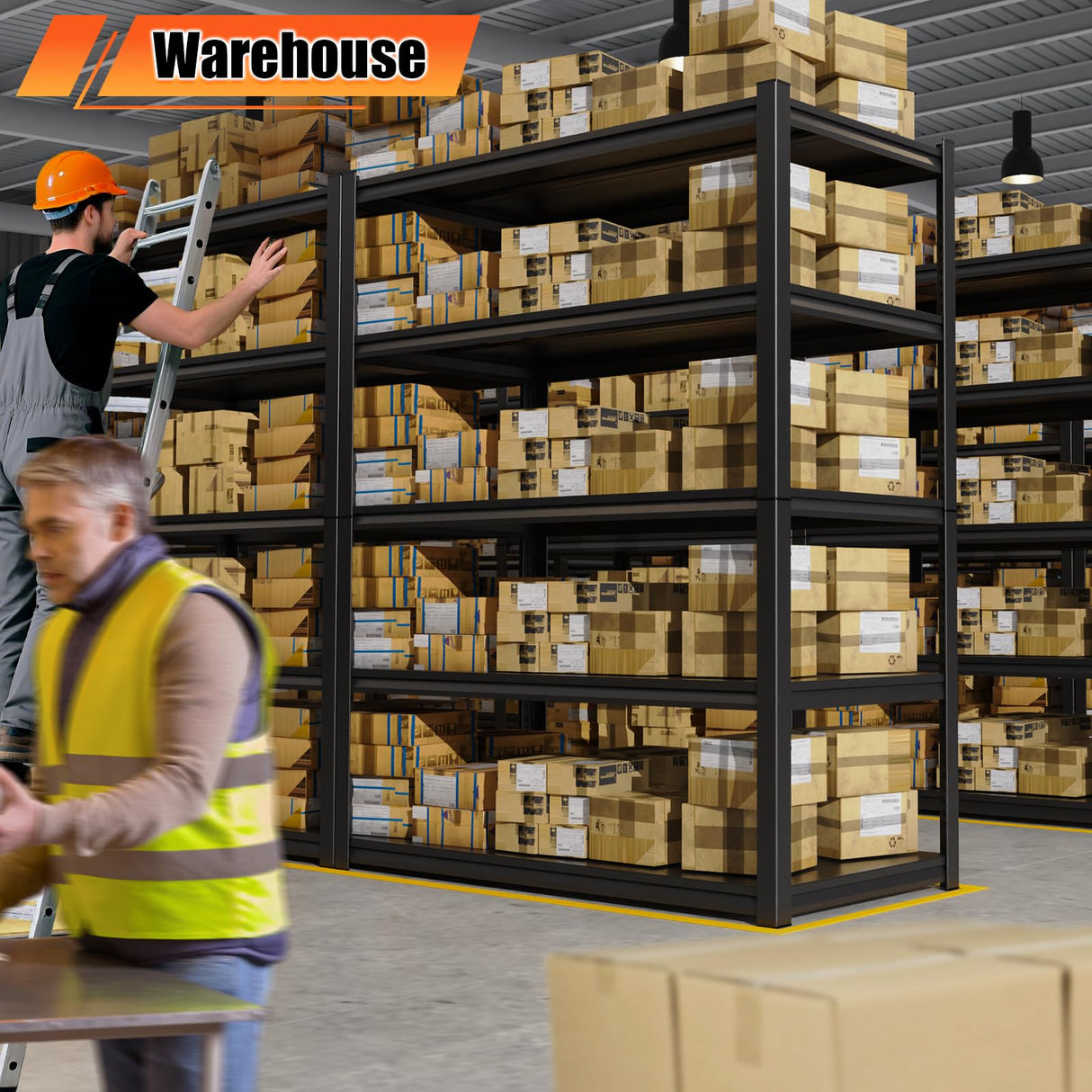 FFVVGH 72 ”H Garage Shelving Heavy Duty, Garage Storage Shelves 2500LBS Industrial Shelving Unit, Adjustable Metal Shelving, Steel Garag Organizer, Rack Shelf for Basement, 72 ”H×36”W×16”D FFVVGH