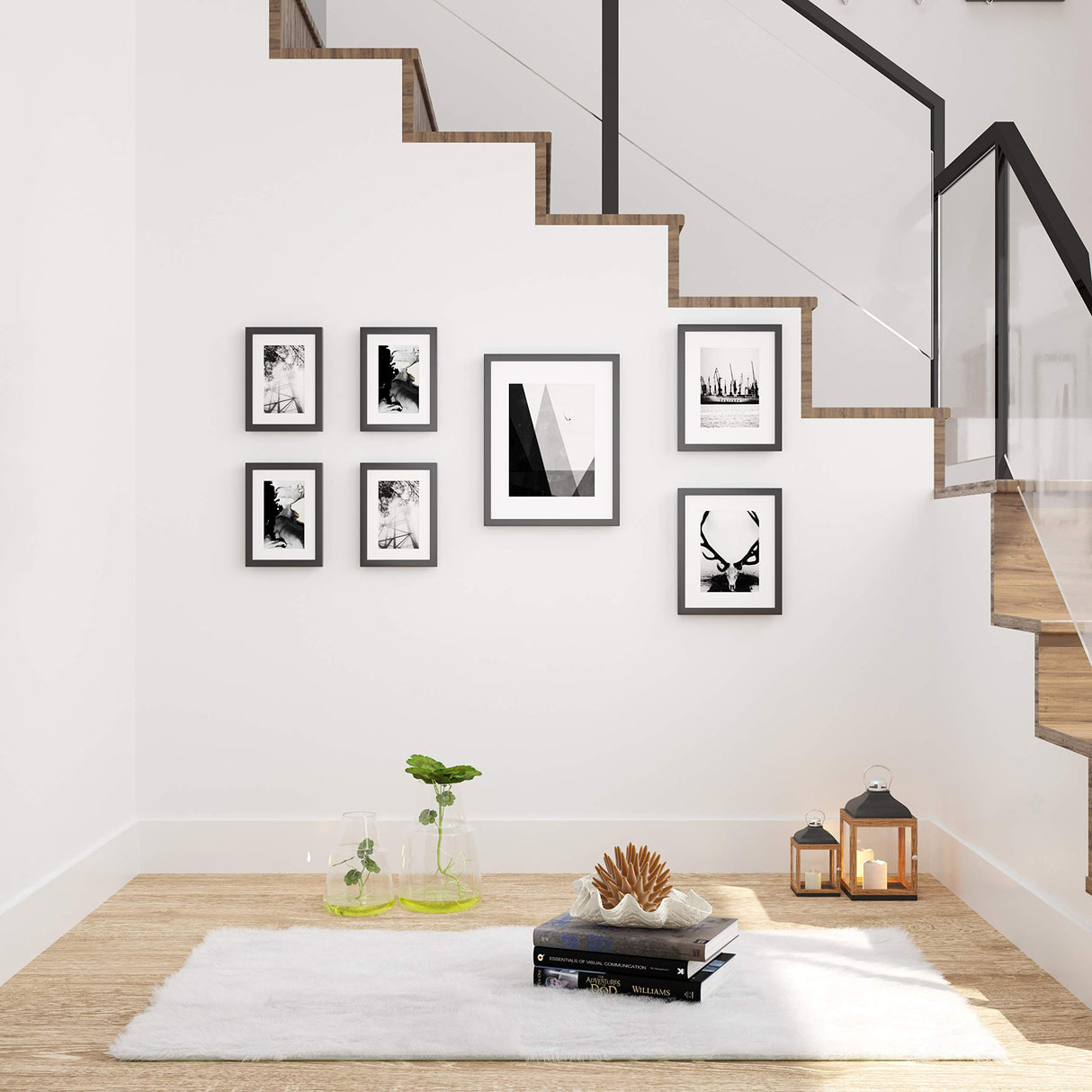 SONGMICS Gallery Wall Frame Set, Multi Picture Frames Set of 7, One 11x14, Two 8x10, Four 6x8 Collage Photo Frame with White Mat, Glass Front, Hanging or Tabletop Display, Black SONGMICS