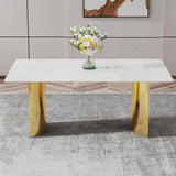 Modern Dining Table for 8,White Marble Kitchen Table with Golden Stainless Steel Base,71'' Gold Dining Table Ideal for Kitchen Dining Room gopop