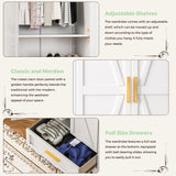 71 Farmhouse Metal Wardrobe Closet with Hanging Rod, 2 Barn Doors, Adjustable Shelves, Steel Armoire with Drawer for Home, Bedroom Black COFaR