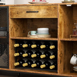 Gyfimoie Wine Bar Cabinet with Drawer, LED 55 Inches Industry Coffee Bar Cabinet with Wine Rack and Glass Goblet Holder, Kitchen Sideboard Buffet Cabinet for Liquor and Goblet Gyfimoie