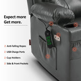 MCombo Large Triple Motor Power Lift Recliner Chair with Massage and Heat for Elderly People, Adjustable Headrest, Infinite Position, USB Ports, Faux Leather 7662 (Dark Grey, Large) MCombo