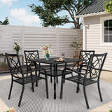 Crownland 5 Piece Outdoor Dining Set, Patio Metal Dining Sets, 4 Stackable Metal Chairs and Square Outdoor Dining Table with 1.57" Umbrella Hole, for Backyard, Lawn, Garden (Classic Black) Crownland