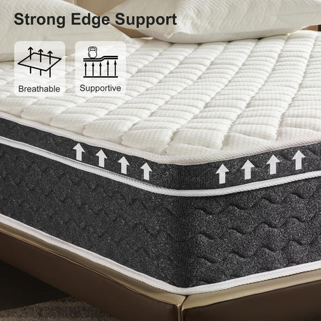 Ablyea King Mattress 12 Inch Hybrid Mattress King - Memory Foam & Individually Pocket Coils Springs | Pressure Relief | Motion Isolation, Edge Support | CertiPUR-US Certified | Medium Firm Ablyea