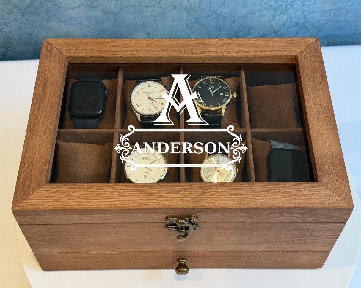 Personalized Watch Storage Box with Drawer, 8 Slots, 2 Layers, Wood - Groomsmen Gifts - Custom Gift for Him, Dad, Husband - Gift for Men to keep sunglasses, key, rings (Watch Box) Generic