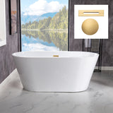 WOODBRIDGE 54" Acrylic Freestanding Bathtub Contemporary Soaking White Tub with Brushed Gold Overflow and Drain，BTA1702-BG WOODBRIDGE