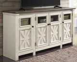 Signature Design by Ashley Bolanburg Two Tone Farmhouse TV Stand, Fits TVs up to 72", 3 Cabinets and Adjustable Storage Shelves, Whitewash Signature Design by Ashley