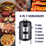 Realcook Vertical 17 Inch Steel Charcoal Smoker, Heavy Duty Round BBQ Grill for Outdoor Cooking, Black Realcook