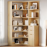 YITAHOME Corner Bookshelf with Storage, Fluted 6-Tier Bookshelf with Drawers and Cabinets L-Shaped Bookcase LED Lights Corner Display Shelf for Home Office, Living Room, Bedroom YITAHOME