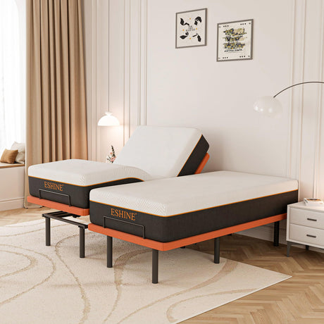 ESHINE Split King Adjustable Bed Frame with Mattress - 12 Inch Gel Memory Foam Mattress(Medium-Soft), Bluetooth APP Control, Wireless Remote, Zero Gravity, Anti Snore, Head and Foot Incline ESHINE