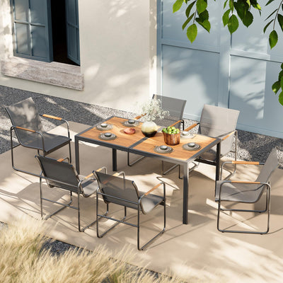 Rotihom Patio Dining Set For 6, Outdoor Patio Table and Chairs Set with Breathable Texlin Seats & Wood-Like Pspc Table, Low-Maintenance Metal Frame Outdoor Patio Dining Sets For Backyard/Deck/Poolside