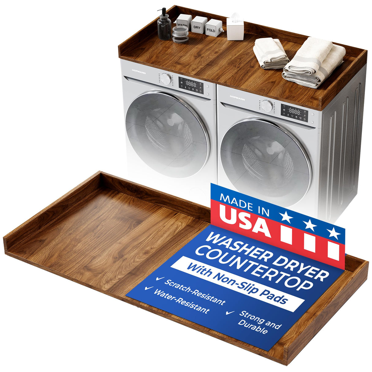OfficeSimpli Washer Dryer Countertop, Made in USA, Non-Slip Pads, Laundry Room Wood Topper, Washer Dryer Cover for Top, Laundry Guard, Laundry Countertop (California Walnut, Standard (27.5" x 54")) OfficeSimpliUS