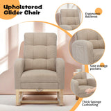 Hevaotry Nursery Rocking Chair with Adjustable Footrest for Living Room,Teddy Fabric Rocking Chair with Solid Wooden Legs，Comfortable Lounge Armchair with Side Pockets and High Backrest(Light Coffee) Hevaotry