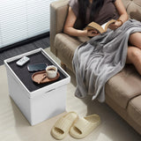 AmasSmile Storage Ottoman Foot Rest Stool, 17 inch Folding Leather Footstool Bench, Short White Ottoman Stool, Storage Foot Rest Store, Books AmasSmile