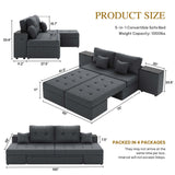 YITAHOME Queen Size Sleeper Sofa, 5-in-1 Convertible Sofa Bed Couch with 2 Storage Cabinets and USB Ports, 100" Sectioanl Sofa Couch with 2 Throw Pillow for Living Room, Grey Linen Fabric YITAHOME