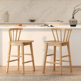 HoeuThien Barstools Set of 4, 24" Wood Element Bar Stools, Armless Farmhouse Wooden Bar Dining Chairs with Back & Footrest for Kitchen Island Cafe Pub Light Brown HoeuThien