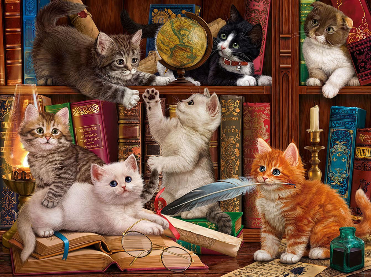 SUNSOUT INC - Library Kittens - 1000 pc Jigsaw Puzzle by Artist: Image World - Finished Size 20" x 27" - MPN# 42962 SunsOut