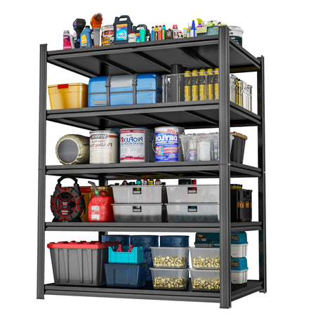 Metal Garage Shelving Unit, Heavy Duty 5-Tier Adjustable Storage Rack, Steel Shelving, 3020 lbs Capacity, Industrial Shelves for Heavy Tools and Equipment, Ideal for Garage, Basement, Black, 63" Beaunatixx