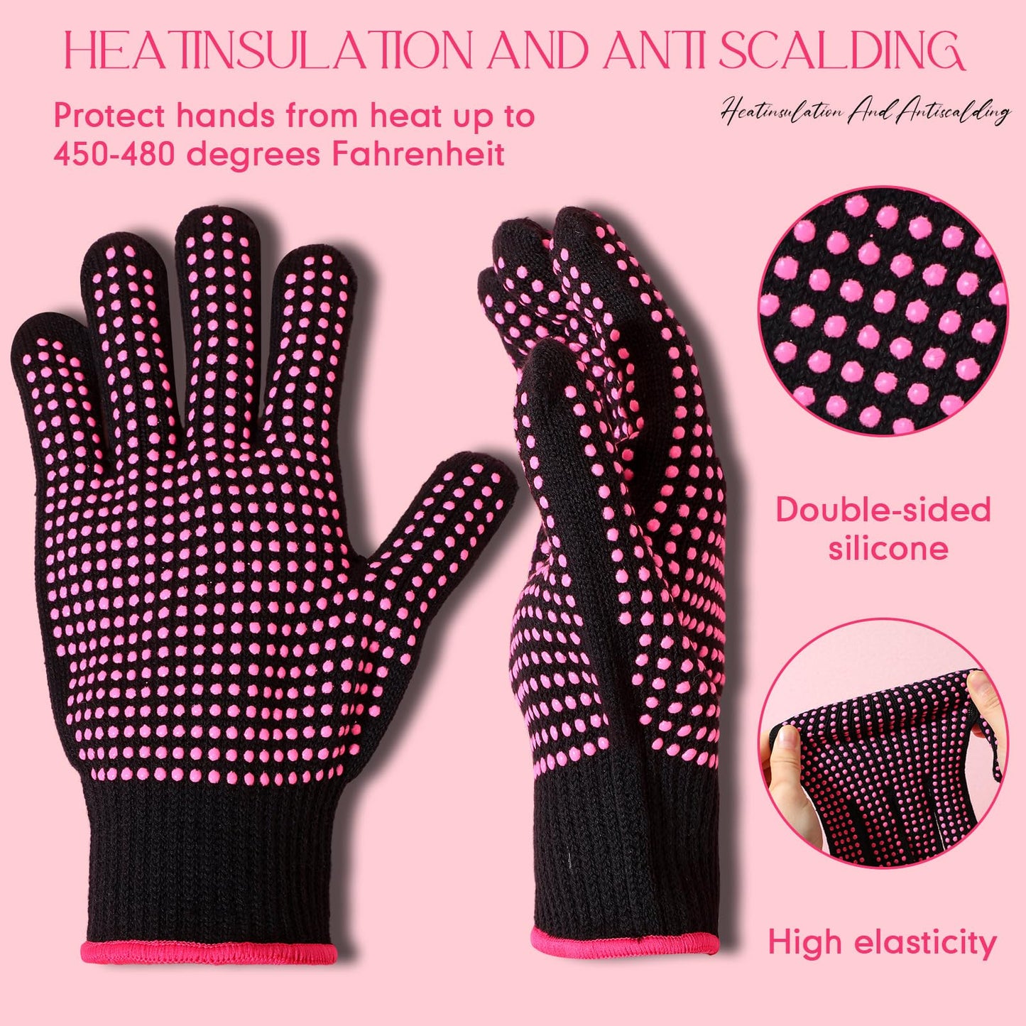 Riyiper 6 Pack Heat Resistant Gloves for Sublimation, Heat Gloves for Sublimation with Silicone Bumps, Heat Resistant Work Gloves for Hair Styling, Universal Fit Size