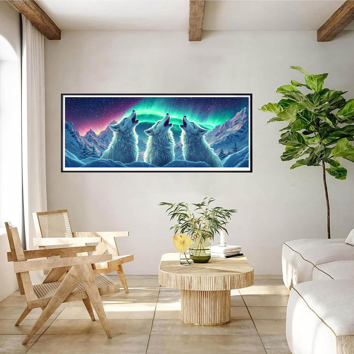 Bimkole Large Diamond Art Kits for Adults Wolf, Full Drill 5D DIY Rhinestone Embroidery Set Paint with Diamonds Art Animal Aurora by Number Kits Cross Stitch Home Wall Craft Decoration 31.5x11.81 Inch Bimkole