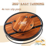 TIDITA 13" Acacia Wood Lazy Susan Turntable with Metal Frame for Table Top - Wooden Serving Tray Rotating for Kitchen Counter - Centerpiece Organizer Storage Food Bin Container for Pantry, Fridge Tidita
