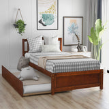 Ball & Cast Trundle Bed Twin,Twin Trundle Bed Frame Roll Out,Solid Wood Bed Frames with Headboard and Wooden Slats Support,for Bedroom,Guest Room,Apartment,Walnut Ball & Cast