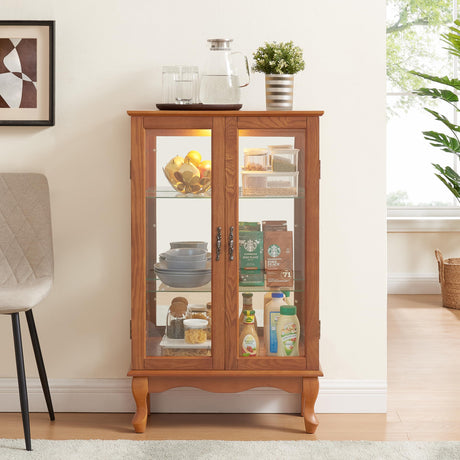 nifoti 43" H Lighted Curio Cabinet Display Case with Light Bulb, Glass Curio Cabinet with Adjustable Shelves & Tempered Glass Door, Wooden Cabinets w/Mirrored Back Pane for Living Room(Oak) nifoti