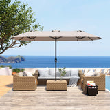 DomeShade 15ft Patio Umbrella with Base,Large Outdoor Double-Sided Rectangle Umbrella with Crank Handle, Market Umbrella for Poolside Garden Deck Backyard Beach Pools, Beige DomeShade