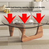EASYSOUL Modern Glass Coffee Table, 32.68" D x 22.44" W x 15.75" H, Abstract Round Tea Tables for Living Room Home Office Industrial Cocktail Tables (Walnut-Clear Glass, 32.68") EASYSOUL