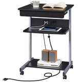 Yaheetech 22 in Laptop Computer Table Home Office Desk with Power Outlet for Small Space, Mobile Compact Corner Desk with Charging Station and USB Ports on Wheels, Student Writing Desk Table, Black Yaheetech