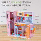 Lil' Jumbl Kids Kitchen Set, Pretend Wooden Play Kitchen with Chalk Board, Play Phone, Towel Rack & Ice Dispenser, Clicking Knobs, Pots & Utensils Included - Colorful Lil' Jumbl