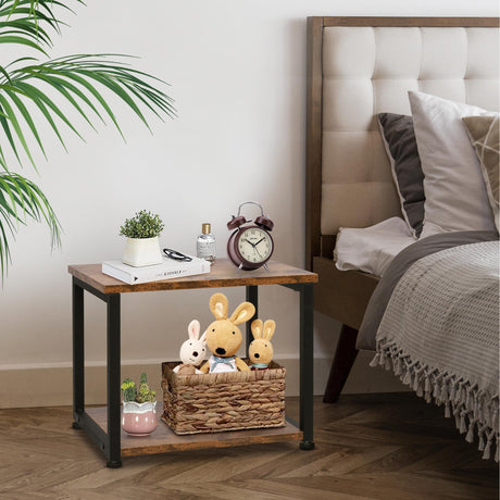 Cakokow Under Desk Printer Stand - 2-Tier Industrial Mobile Printer Table with Storage Shelf, Heavy Duty Wood Rolling Printer Cart with Wheels for Home and Office,Rustic Brown Cakokow