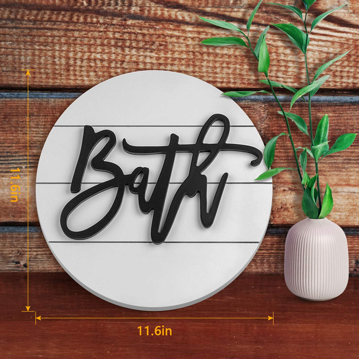 Modern Rustic 3D Bath Sign,Wooden, Handcrafted, Shiplap Farmhouse Bathroom Round Sign for Wall Hanging Décor for Home (White) Biewoos