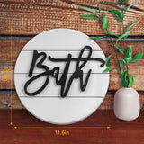 Modern Rustic 3D Bath Sign,Wooden, Handcrafted, Shiplap Farmhouse Bathroom Round Sign for Wall Hanging Décor for Home (White) Biewoos